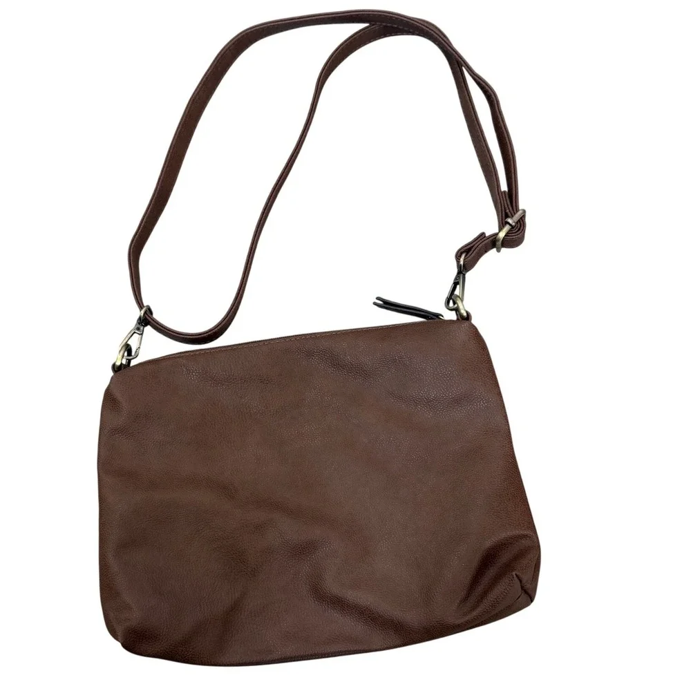 Joy Susan Brown Pebbled Vegan Leather Crossbody Bag Adjustable Strap